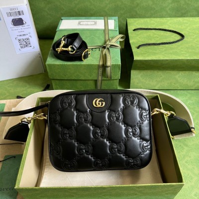 Gucci Small Shoulder Bag In Black GG Matelasse Leather