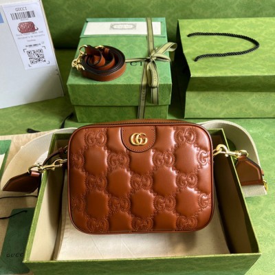 Gucci Small Shoulder Bag In Brown GG Matelasse Leather