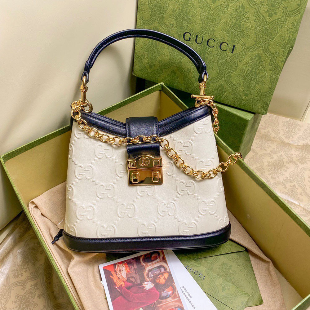 Gucci Small Shoulder Bag In White Debossed GG Leather