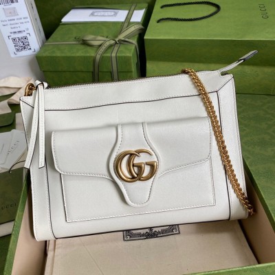 Gucci Small Shoulder Bag in White Leather with Double G