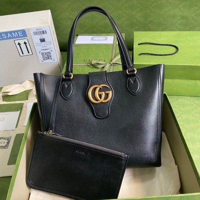 Gucci Small Tote Bag with Double G in Black Calfskin