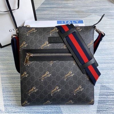 Gucci Tigers Messenger Bag in Black GG Supreme Canvas