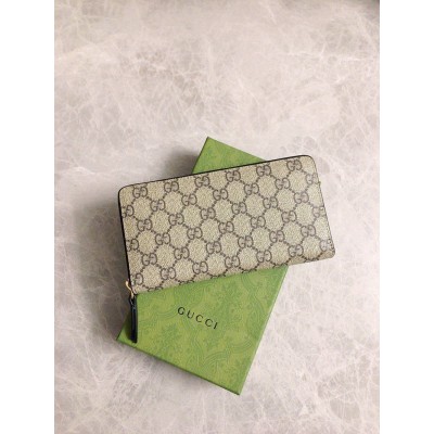 Gucci Zip Around Wallet In Beige GG Supreme Canvas