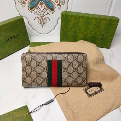 Gucci Zip Around Wallet In Web Bee GG Supreme Canvas