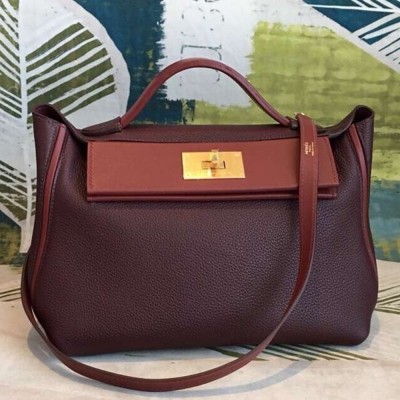 Hermes 24/24 29 Bag In Bordeaux Clemence Calfskin TDBS25962