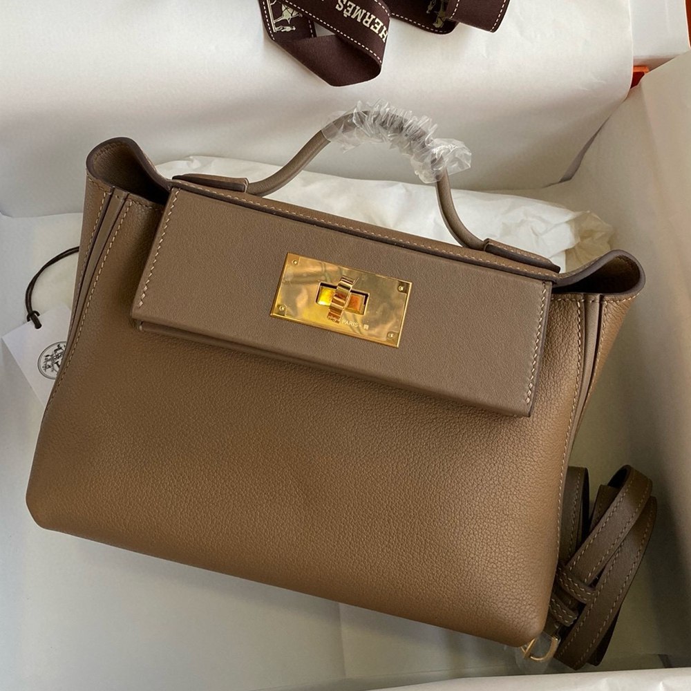 Hermes 24/24 Mini 21 Handmade Bag in Beige Weimar Evercolor Leather  TDBS25972