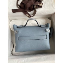 Hermes 24/24 Mini 21 Handmade Bag in Blue Lin Evercolor Leather TDBS25974