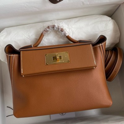 Hermes 24/24 Mini 21 Handmade Bag in Gold Evercolor Leather TDBS25976