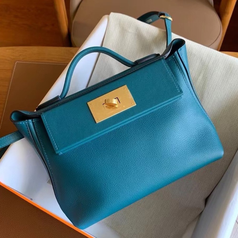 Hermes 24/24 Mini 21 Handmade Bag in Vert Bosphore Evercolor Leather TDBS25978