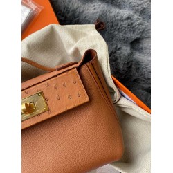 Hermes 24/24 Mini 21 Touch Bag in Gold Evercolor and Ostrich Leather TDBS25979