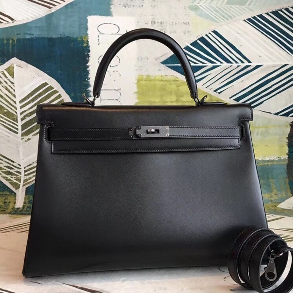 Hermes All Black Box Kelly 35cm Handmade Bag TDBS26378