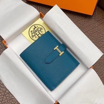 Hermes Bearn Compact Wallet In Blue Izmir Epsom Leather TDBS27668