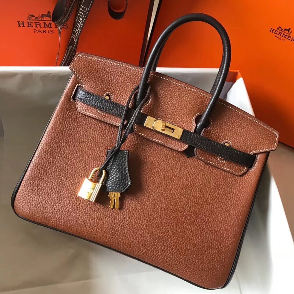 Hermes Bi-Color Birkin 25cm Bag In Brown/Black Clemence Leather TDBS26007