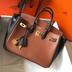 Hermes Bi-Color Birkin 25cm Bag In Brown/Black Clemence Leather TDBS26007