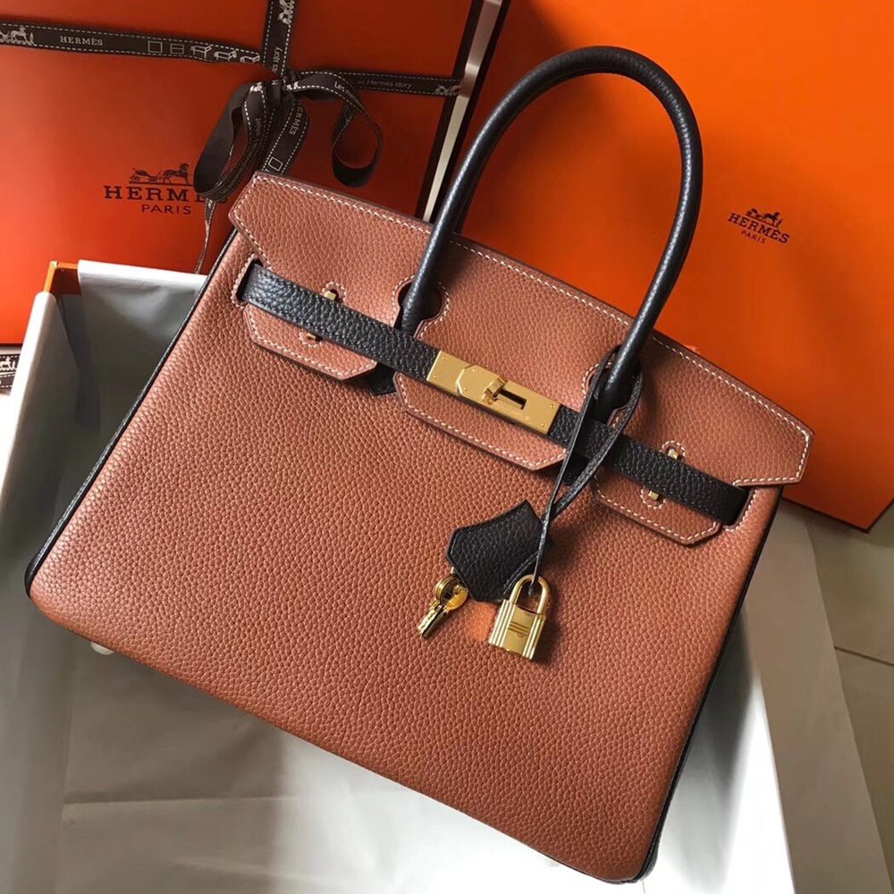 Hermes Bi-Color Birkin 30cm Bag In Brown/Black Clemence Leather TDBS26008