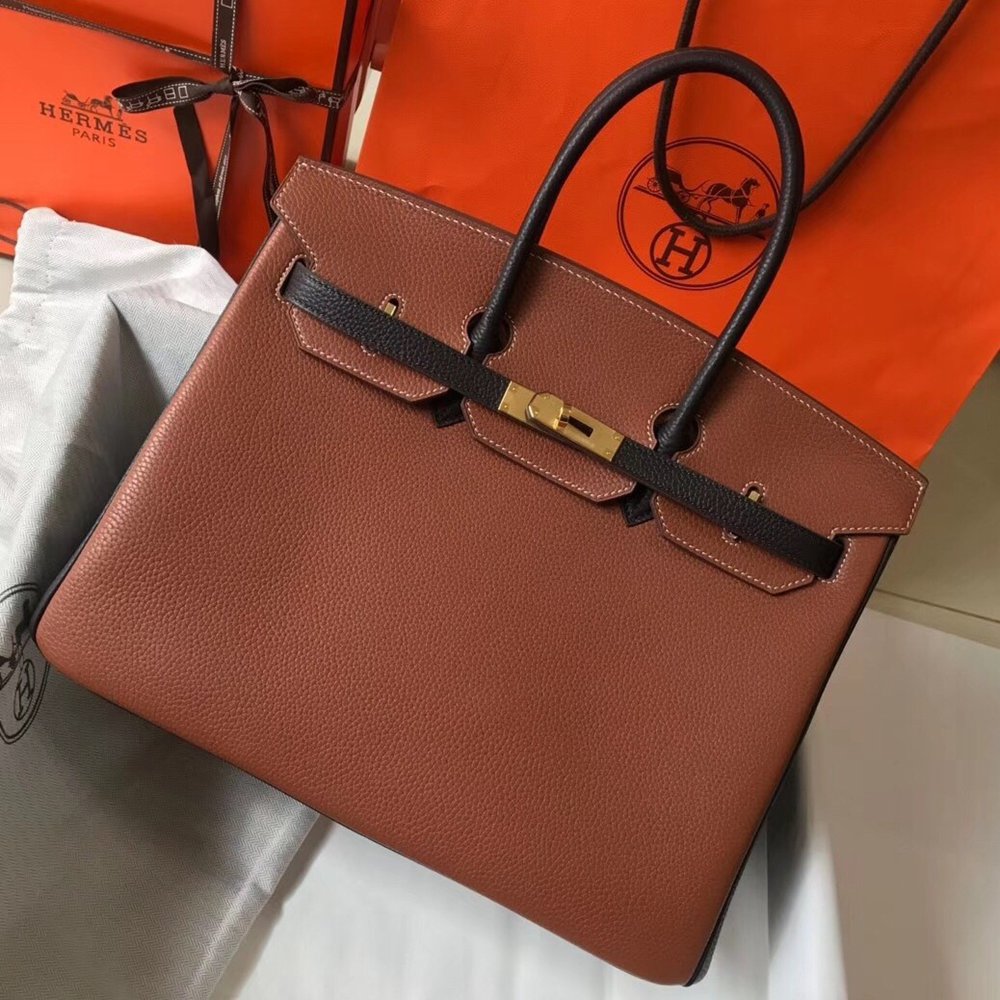 Hermes Bi-Color Birkin 35cm Bag In Brown/Black Clemence Leather TDBS26009