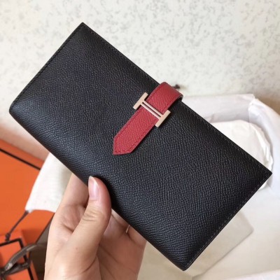 Hermes Bi-Color Epsom Bearn Wallet Black/Ruby TDBS27705