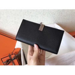 Hermes Bi-Color Epsom Bearn Wallet Black/Taupe TDBS27706