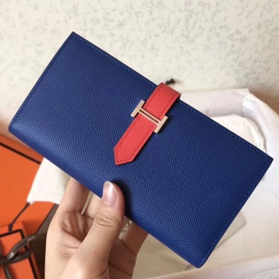 Hermes Bi-Color Epsom Bearn Wallet Electric Blue/Piment TDBS27707