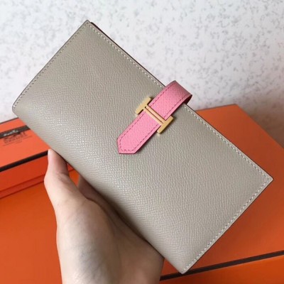 Hermes Bi-Color Epsom Bearn Wallet Grey/Pink TDBS27708