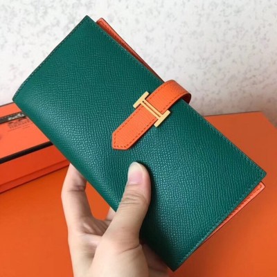 Hermes Bi-Color Epsom Bearn Wallet Malachite/Orange TDBS27709