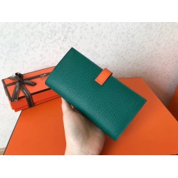 Hermes Bi-Color Epsom Bearn Wallet Malachite/Orange TDBS27709