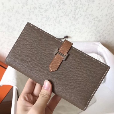 Hermes Bi-Color Epsom Bearn Wallet Taupe/Brown TDBS27712