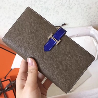 Hermes Bi-Color Epsom Bearn Wallet Taupe/Electric Blue TDBS27713