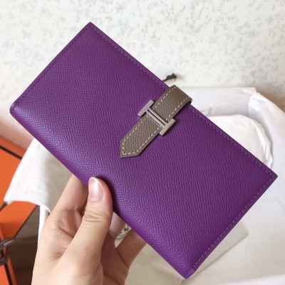 Hermes Bi-Color Epsom Bearn Wallet Ultraviolet/Taupe TDBS27714