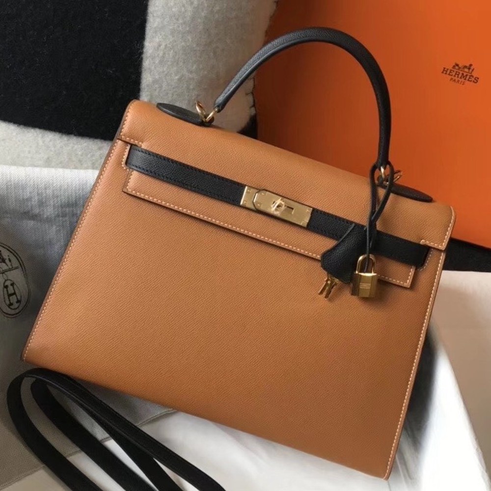 Hermes Bi-color Kelly 32cm Epsom Bag Gold/Black GHW TDBS26764