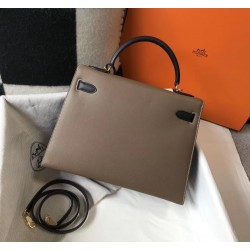 Hermes Bi-color Kelly 32cm Epsom Bag Taupe/Black GHW TDBS26766