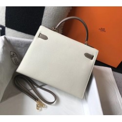 Hermes Bi-color Kelly 32cm Epsom Bag White/Taupe GHW TDBS26768