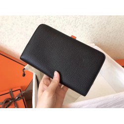 Hermes Bicolor Dogon Duo Wallet In Black/Orange Leather TDBS27698