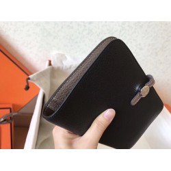 Hermes Bicolor Dogon Duo Wallet In Black/Taupe Leather TDBS27699