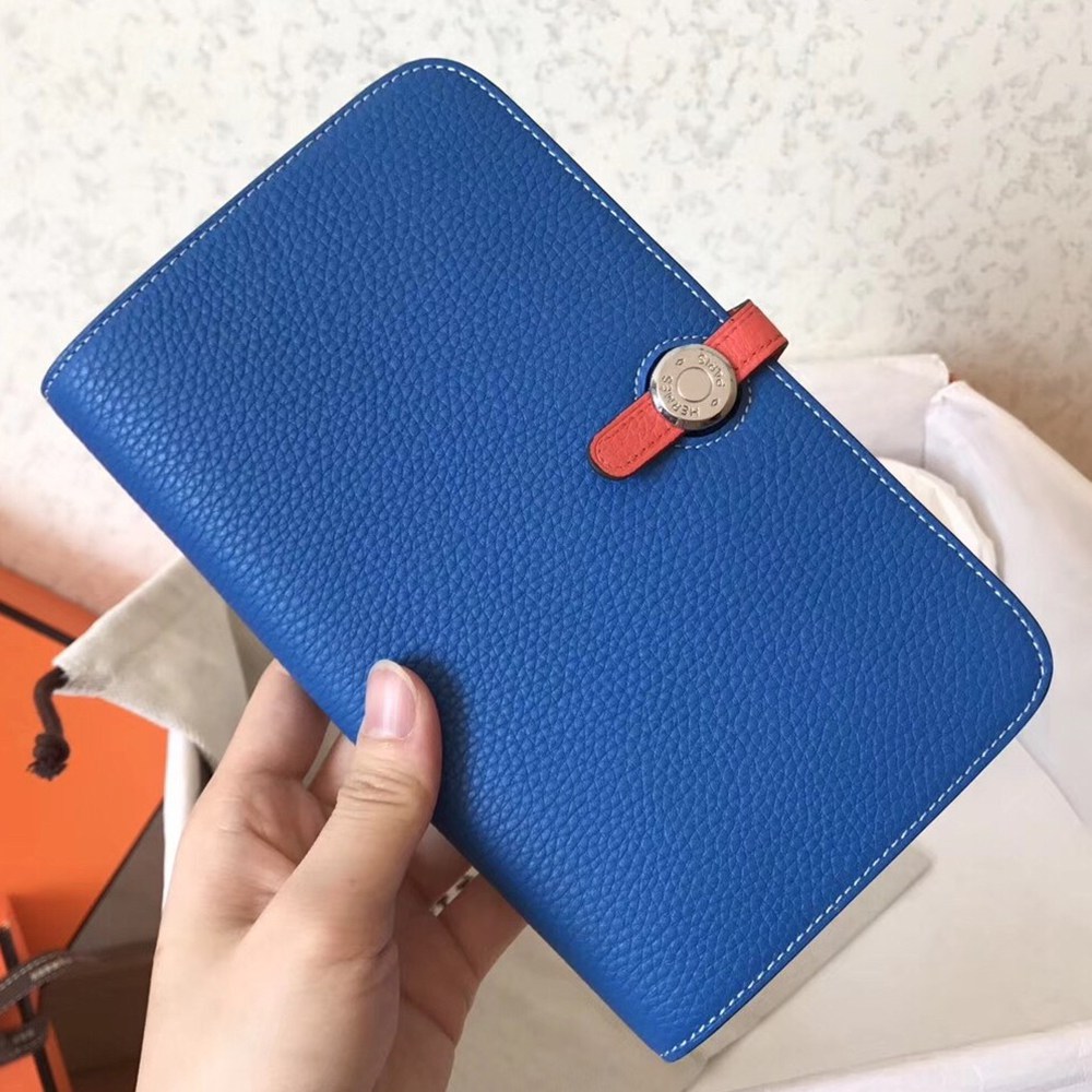 Hermes Bicolor Dogon Duo Wallet In Blue/Piment Leather TDBS27700