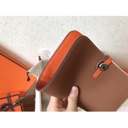 Hermes Bicolor Dogon Duo Wallet In Brown/Orange Leather TDBS27701