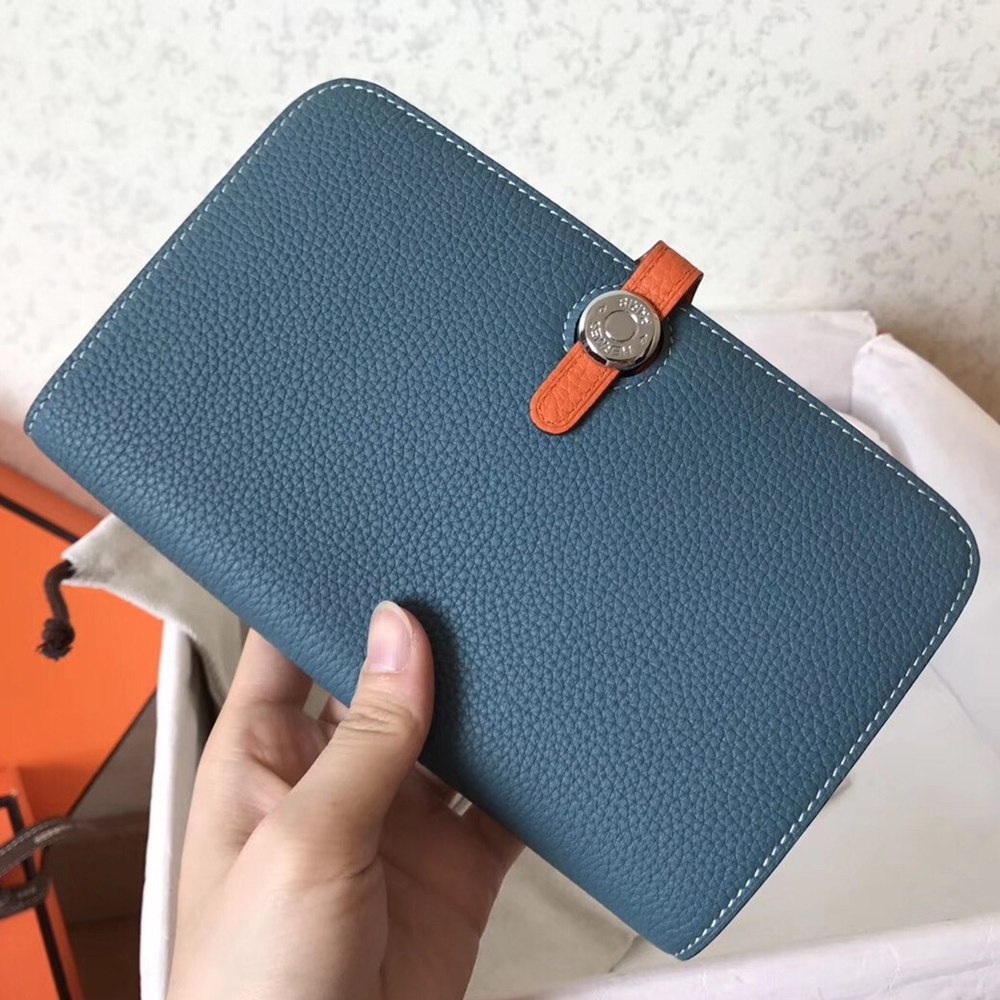 Hermes Bicolor Dogon Duo Wallet In Jean/Orange Leather TDBS27702