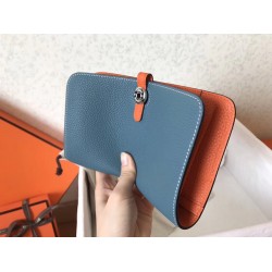 Hermes Bicolor Dogon Duo Wallet In Jean/Orange Leather TDBS27702