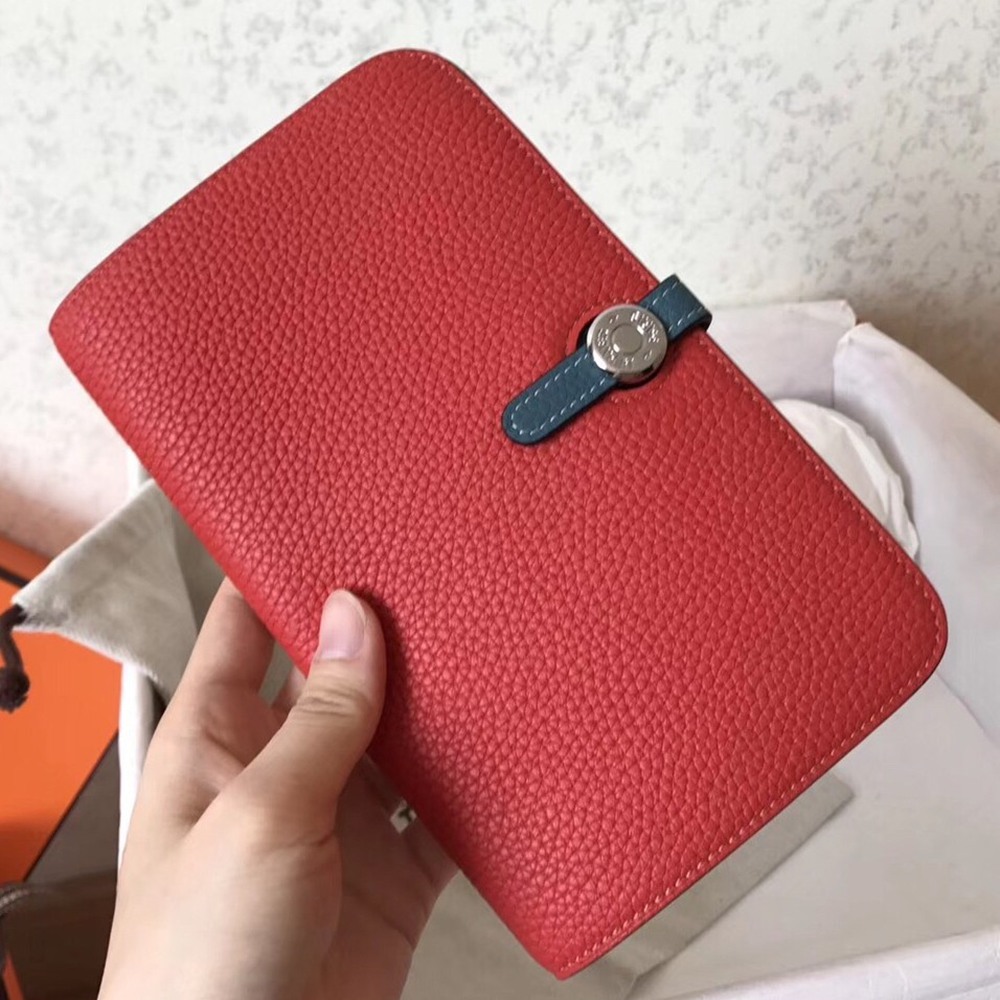 Hermes Bicolor Dogon Duo Wallet In Red/Jean Leather TDBS27704