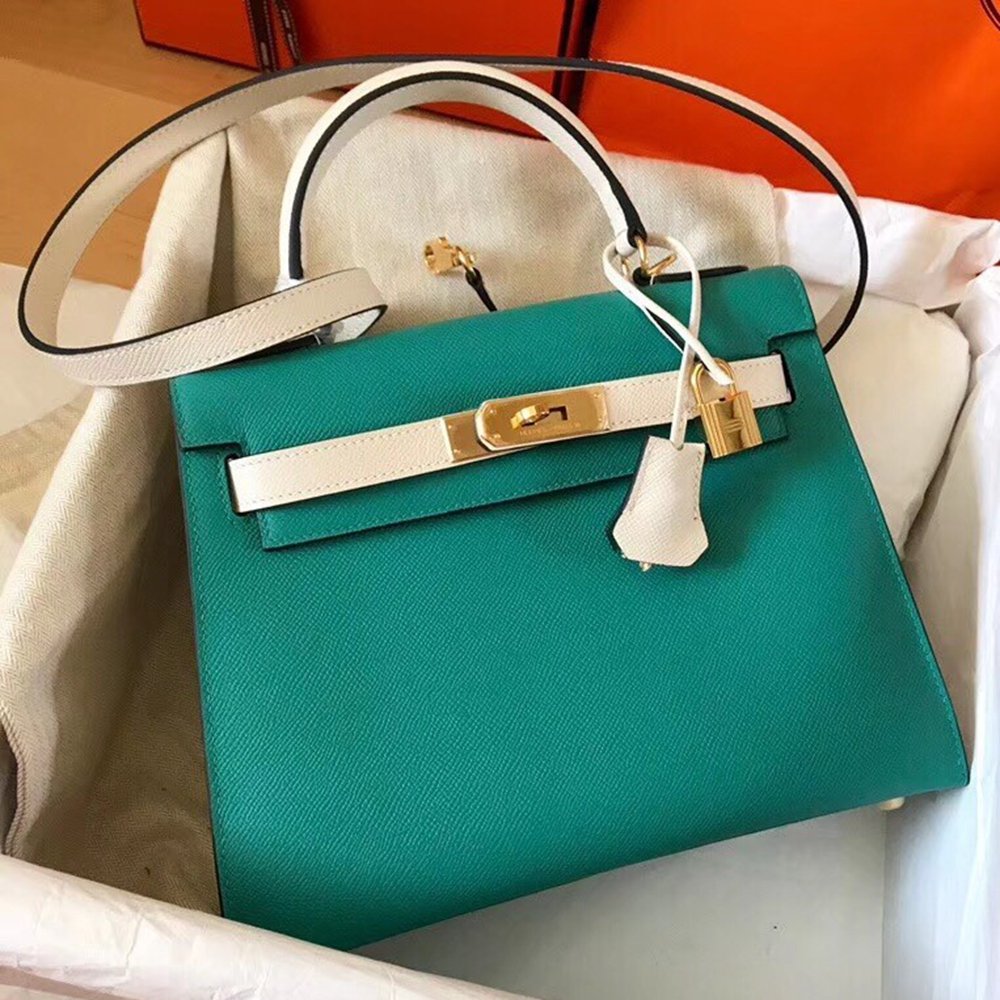 Hermes Bicolor Epsom Kelly 28cm Malachite Handmade Bag TDBS26759