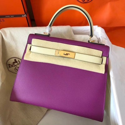 Hermes Bicolor Epsom Kelly 28cm Purple Handmade Bag TDBS26760