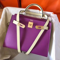 Hermes Bicolor Epsom Kelly 28cm Purple Handmade Bag TDBS26760