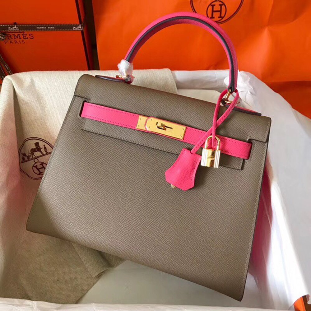 Hermes Bicolor Epsom Kelly 28cm Taupe Handmade Bag TDBS26762