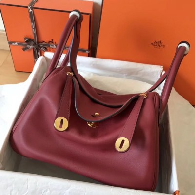 Hermes Bicolor Lindy 30cm Swift Bordeaux Handmade Bag TDBS27350