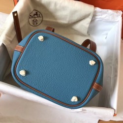 Hermes Bicolor Picotin Lock MM 22cm Blue Jean Bag TDBS27489