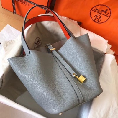 Hermes Bicolor Picotin Lock MM 22cm Blue Lin Bag TDBS27490