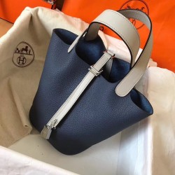 Hermes Bicolor Picotin Lock MM 22cm Sapphire Bag TDBS27491