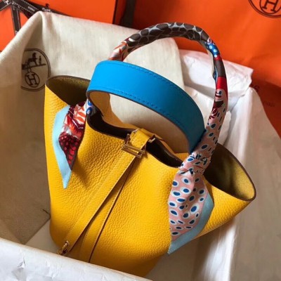 Hermes Bicolor Picotin Lock MM 22cm Yellow Bag TDBS27492