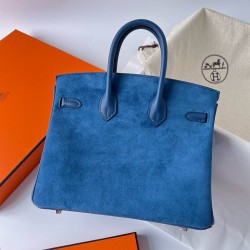 Hermes Birkin 25 Grizzly Bag in Blue Veau Doblis and Swift Leather  TDBS26011