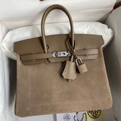 Hermes Birkin 25 Grizzly Bag in Taupe Veau Doblis and Swift Leather  TDBS26012